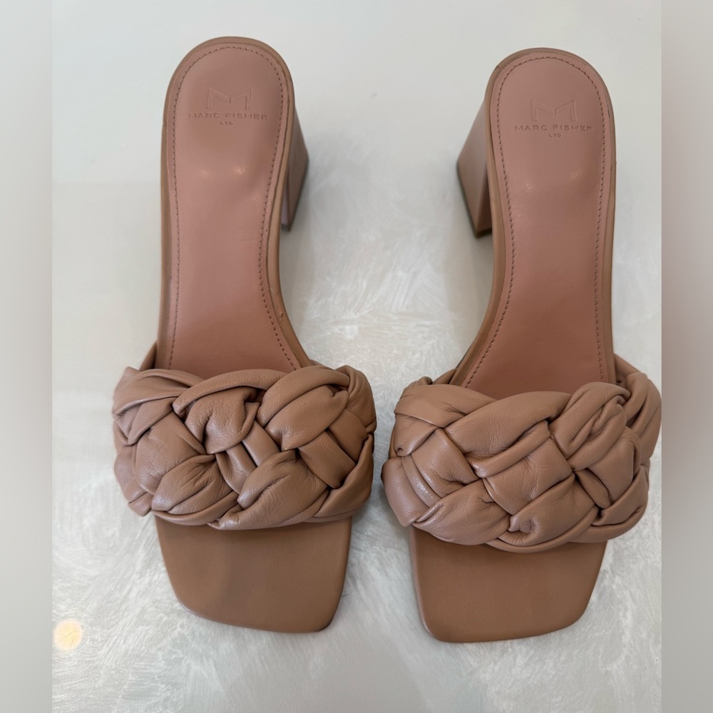 Marc Fisher LTD Phebe Braided Block Heel Sandals – Nude / Tan, Size 9